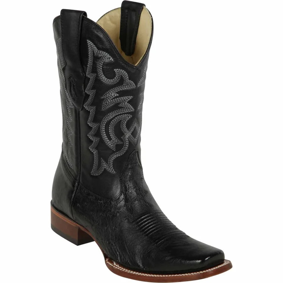 White Diamonds Men's Hand-Tooled Leather Square Toe Rodeo Cowboy Boots – Black