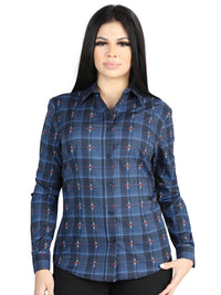 El General Womens  -  Casual Long-Sleeve Shirt - Black/Blue 44721