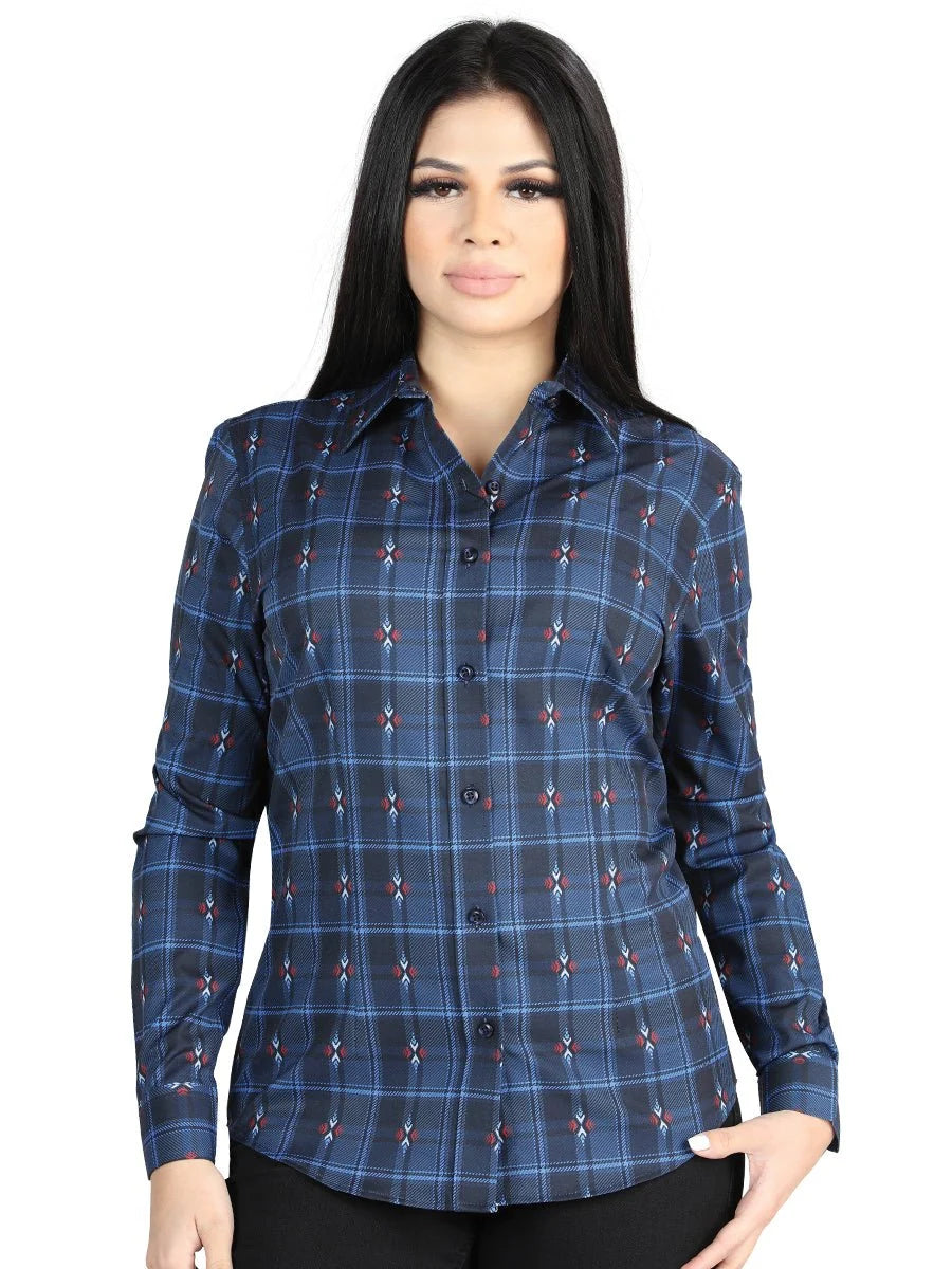 El General Womens  -  Casual Long-Sleeve Shirt - Black/Blue 44721