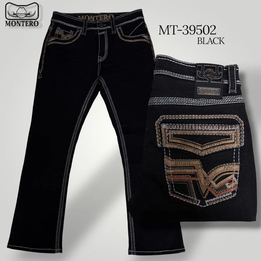 Men's Boot Cut Western Jeans – Stretch Denim Cowboy Pants - Black MON 39502