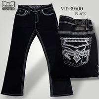Men's Boot Cut Western Jeans – Stretch Denim Cowboy Pants - Black MON 39500