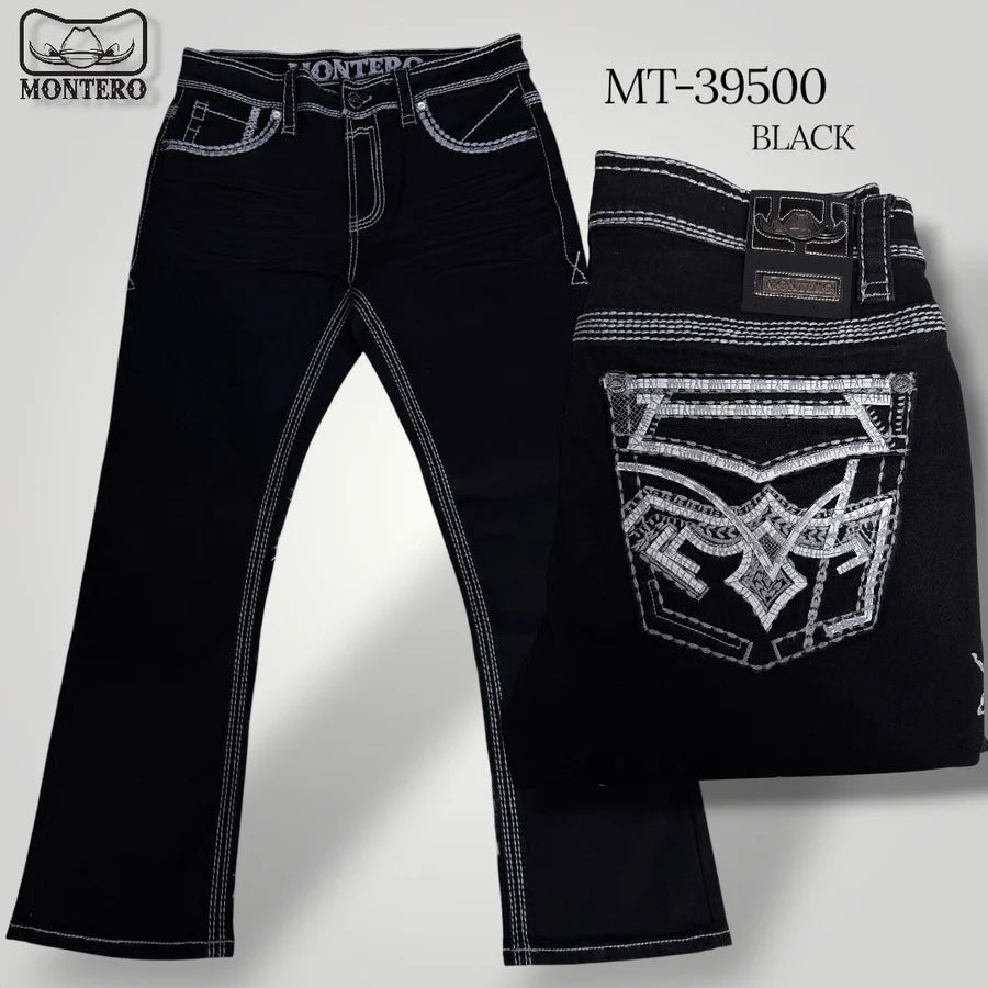 Men's Boot Cut Western Jeans – Stretch Denim Cowboy Pants - Black MON 39500