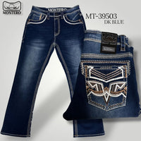 Men's Boot Cut Western Jeans – Stretch Denim Cowboy Pants -Dark Blue MON 39503
