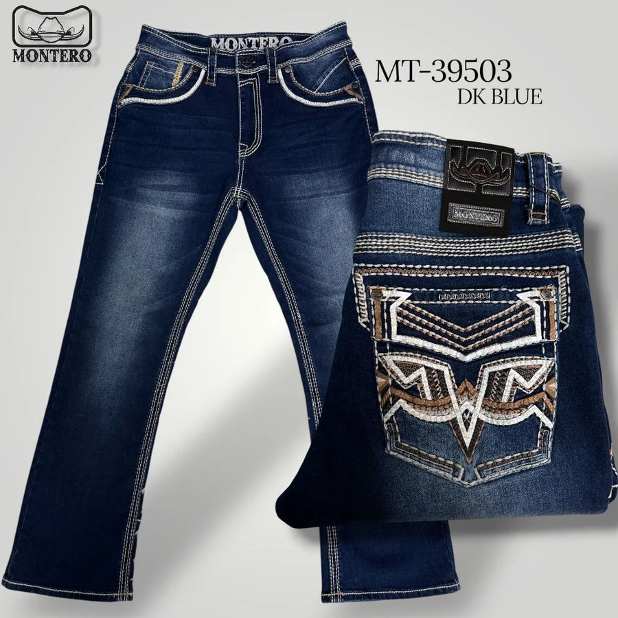 Men's Boot Cut Western Jeans – Stretch Denim Cowboy Pants -Dark Blue MON 39503