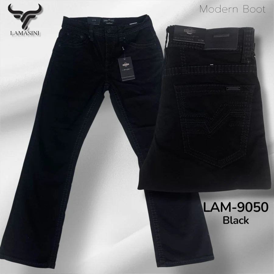 Men's Boot Cut Western Jeans – Stretch Denim Cowboy Pants - Black LAM-9050