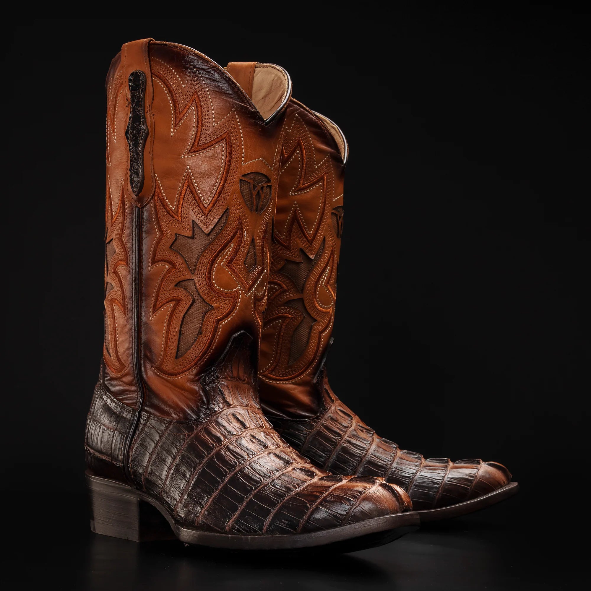 Rodeo Cartie Caiman Tail Print J-Toe Cowboy Boots - Faded Sand