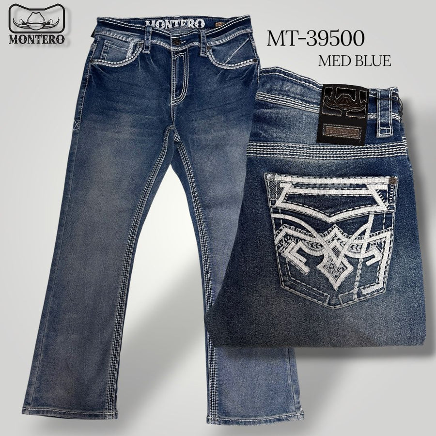 Men's Boot Cut Western Jeans – Stretch Denim Cowboy Pants - Blue MON 39500