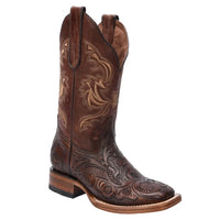 White Diamonds Men's Full Hand-Tooled Leather Square Toe Rodeo Cowboy Boots – Brown