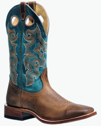 Boulet Men's Broad Square Toe Western Boots Golden & Turquoise