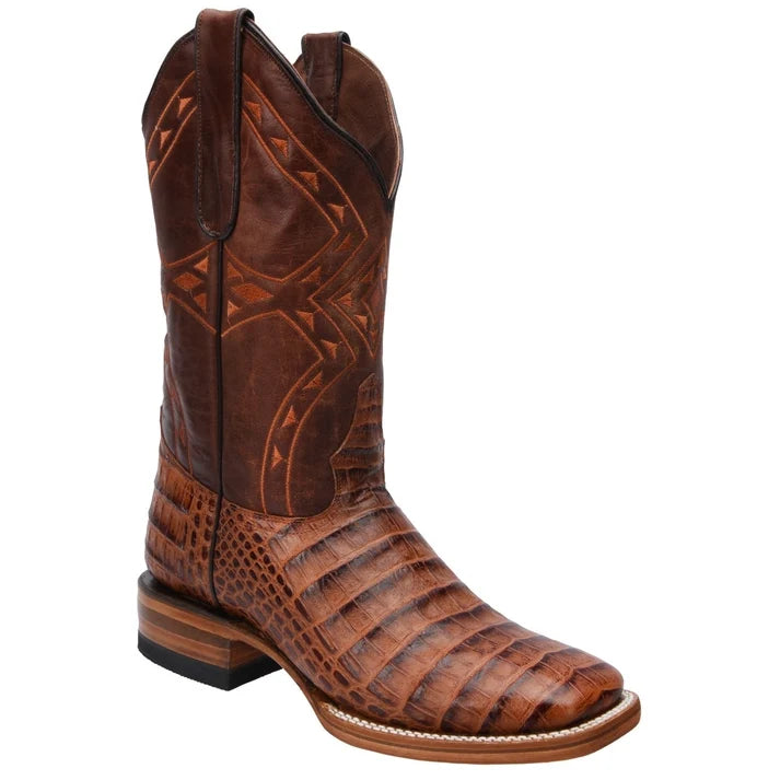 White Diamonds Men's Crocodile Print Square Toe Rodeo Cowboy Boots – Brown