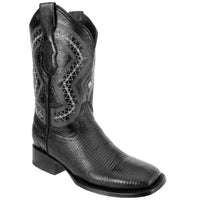 White Diamonds Men's Genuine Lizard Square Toe Rodeo Cowboy Boots – Black