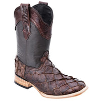 White Diamonds Men's Genuine Pirarucu Square Toe Rodeo Cowboy Boots – Brown
