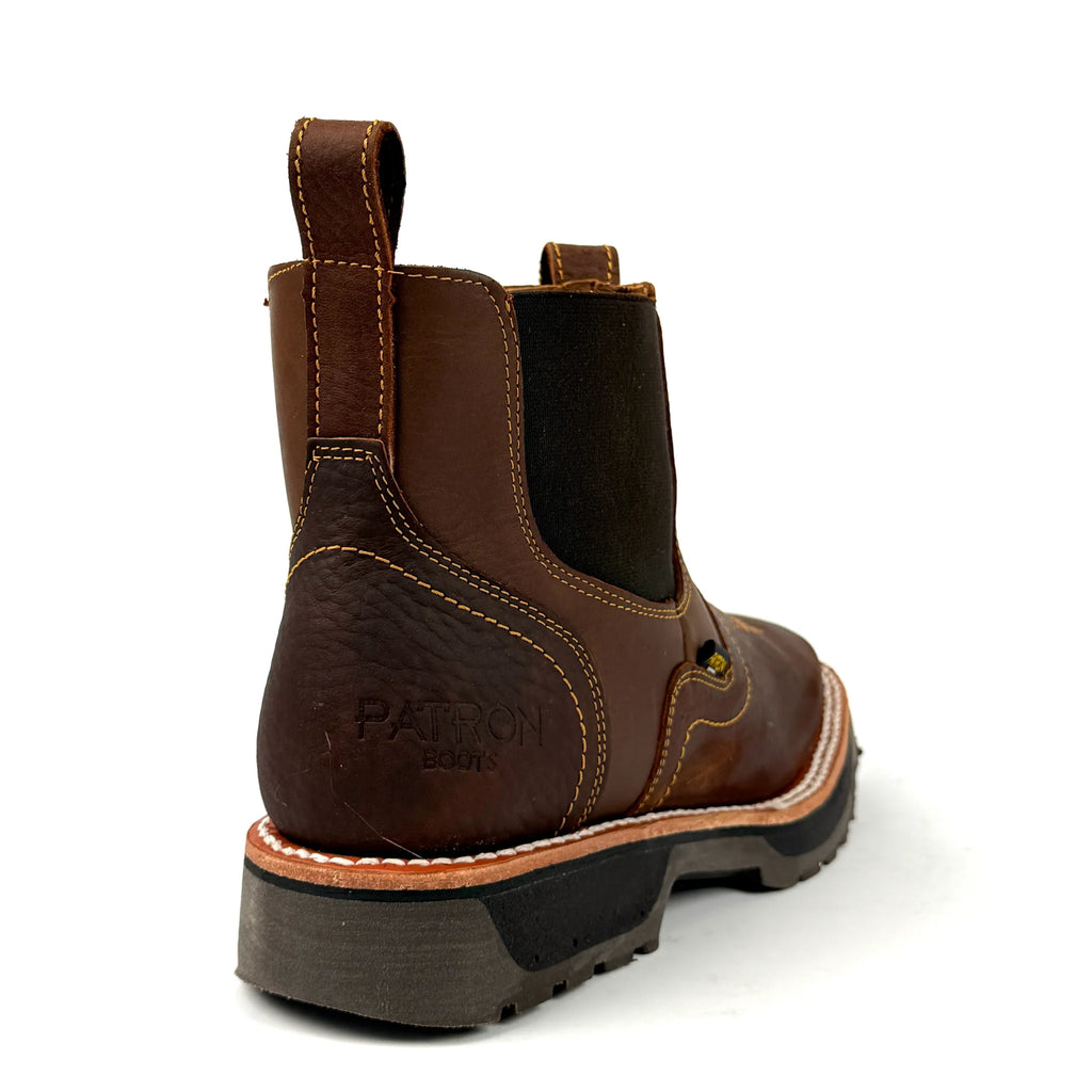 Patron Men’s Chelsea Work Boots, Floater Leather with Western Toe Stitching, Square Toe - Honey Brown
