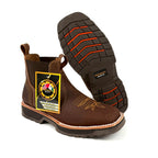 Patron Men’s Chelsea Work Boots, Floater Leather with Western Toe Stitching, Square Toe - Honey Brown