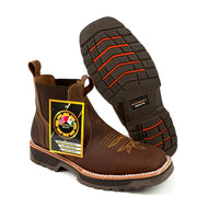Patron Men’s Chelsea Work Boots, Floater Leather with Western Toe Stitching, Square Toe - Honey Brown