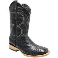 White Diamonds Men's Genuine Ostrich Square Toe Rodeo Cowboy Boots – Black