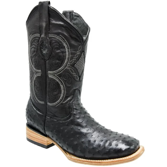 White Diamonds Men's Genuine Ostrich Square Toe Rodeo Cowboy Boots – Black