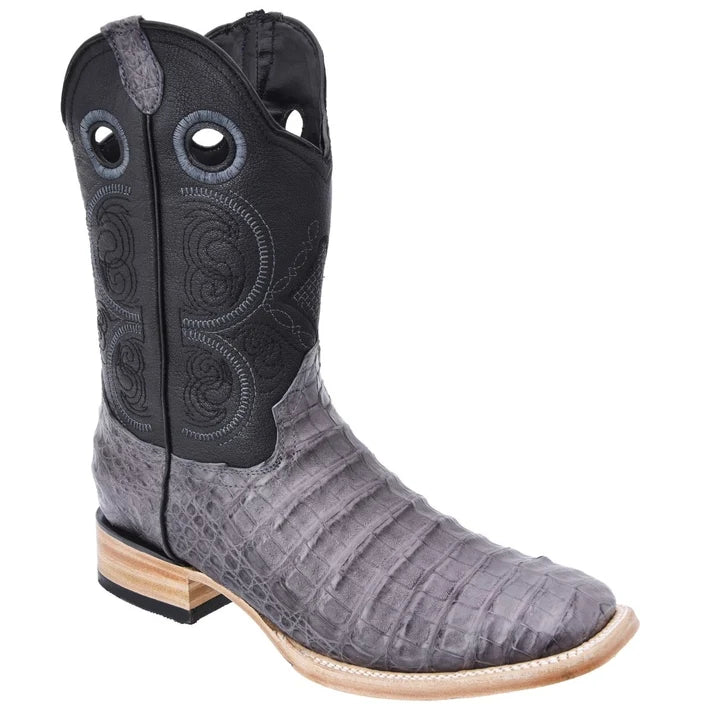 White Diamonds Men's Genuine Crocodile Belly Square Toe Rodeo Cowboy Boots – Grey