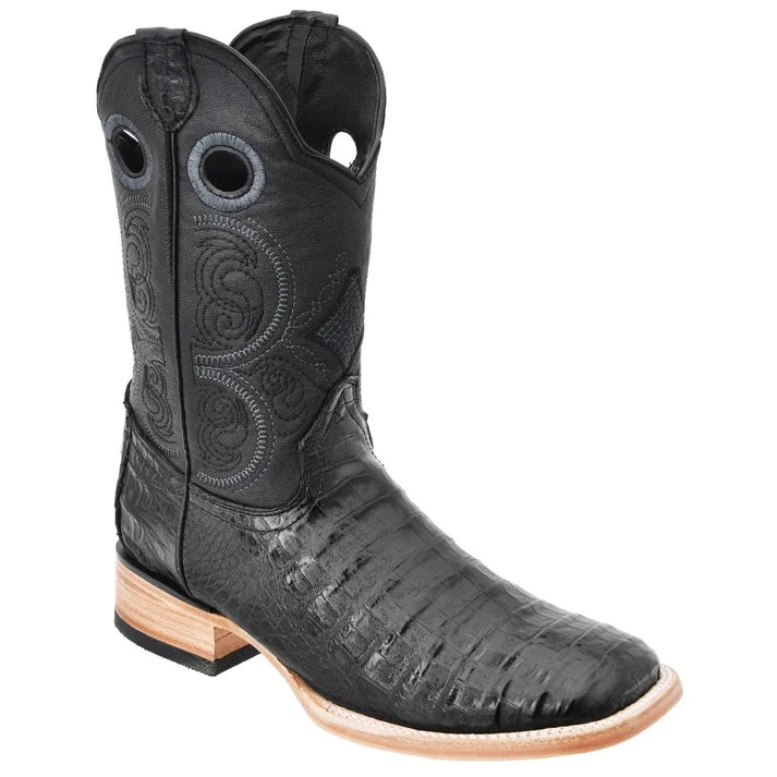 White Diamonds Men's Genuine Crocodile Belly Square Toe Rodeo Cowboy Boots – Black
