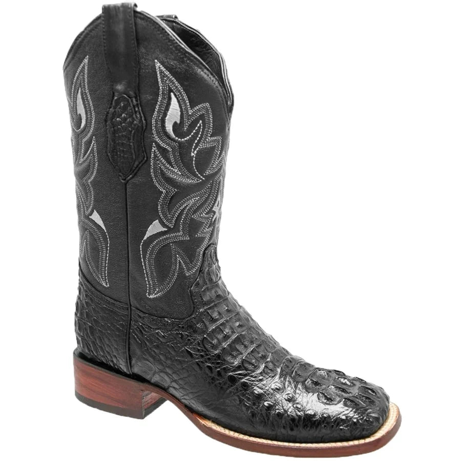 White Diamonds Men's Genuine Crocodile Square Toe Rodeo Cowboy Boots – Black