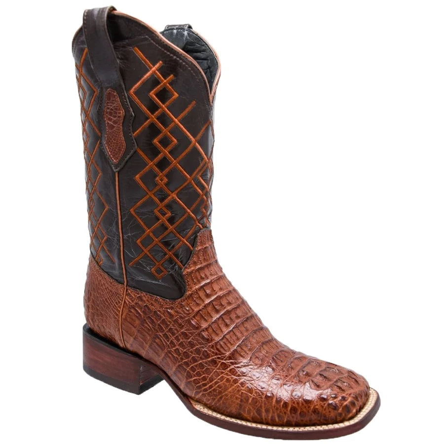 White Diamonds Men's Genuine Crocodile Square Toe Rodeo Cowboy Boots – Cognac