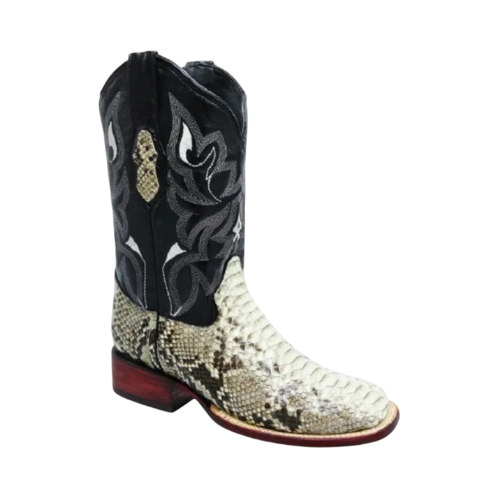 White Diamonds Men's Genuine Python Square Toe Rodeo Cowboy Boots – Natural