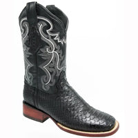 White Diamonds Men's Genuine Python Square Toe Rodeo Cowboy Boots – Black
