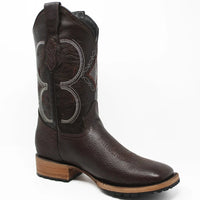 White Diamonds Men's Bull Neck Leather Tractor Sole Square Toe Rodeo Boots – Brown