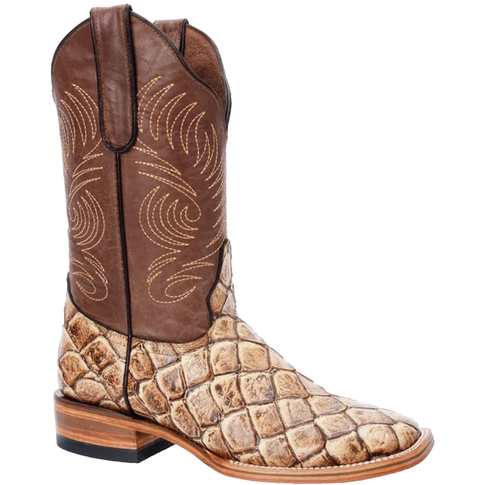 White Diamonds Men's Pirarucu Print Square Toe Rodeo Cowboy Boots – Orix