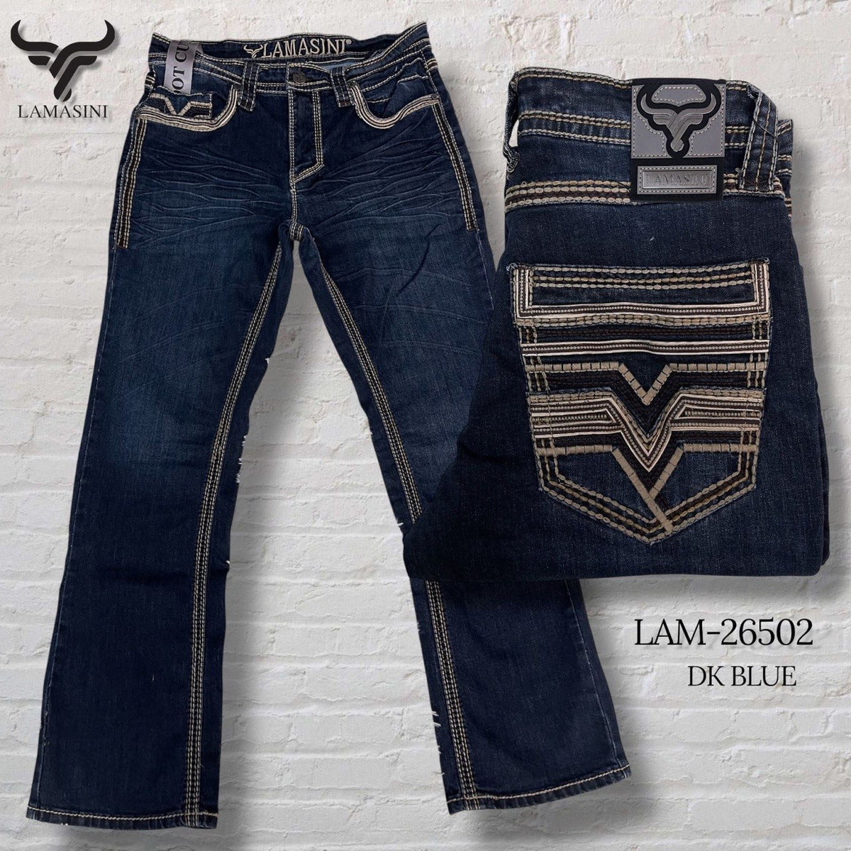 Men's Boot Cut Western Jeans – Stretch Denim Cowboy Pants – Dark Blue 26502