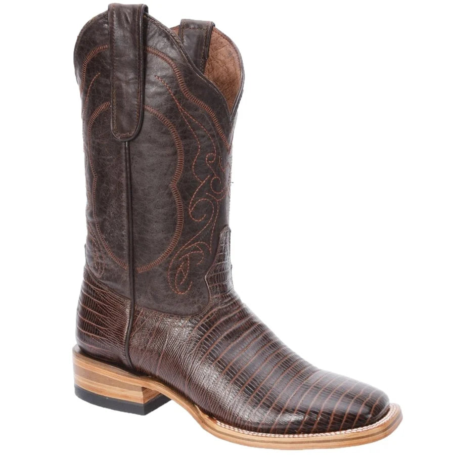 White Diamonds Men's Lizard Print Square Toe Rodeo Cowboy Boots – Brown
