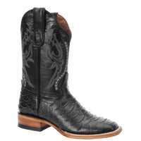 White Diamonds Men's Python Print Square Toe Rodeo Cowboy Boots – Black
