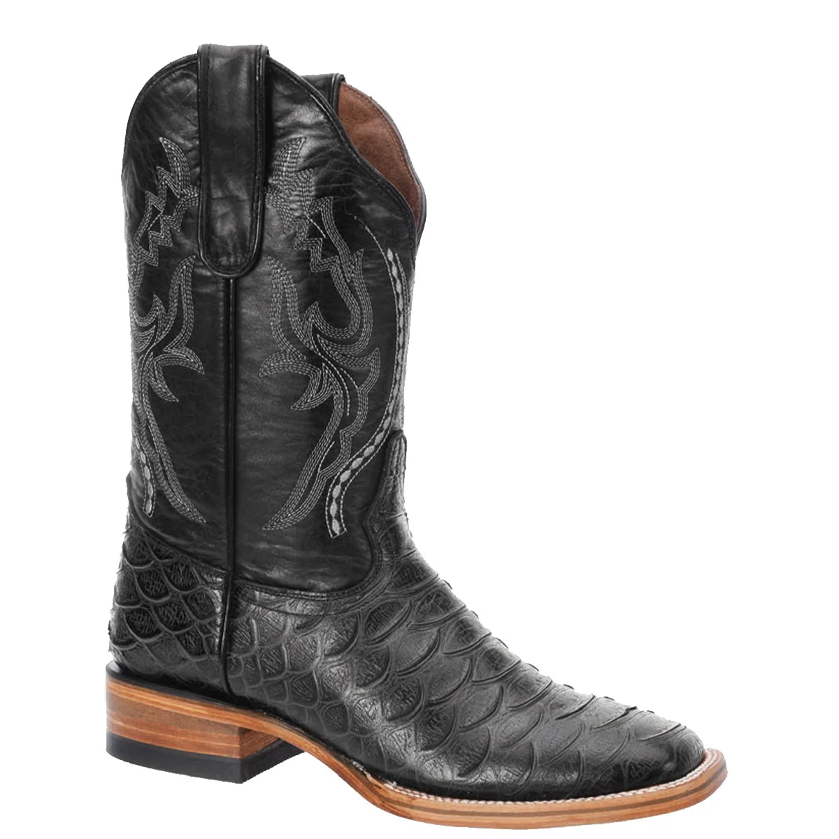 White Diamonds Men's Python Print Square Toe Rodeo Cowboy Boots – Black