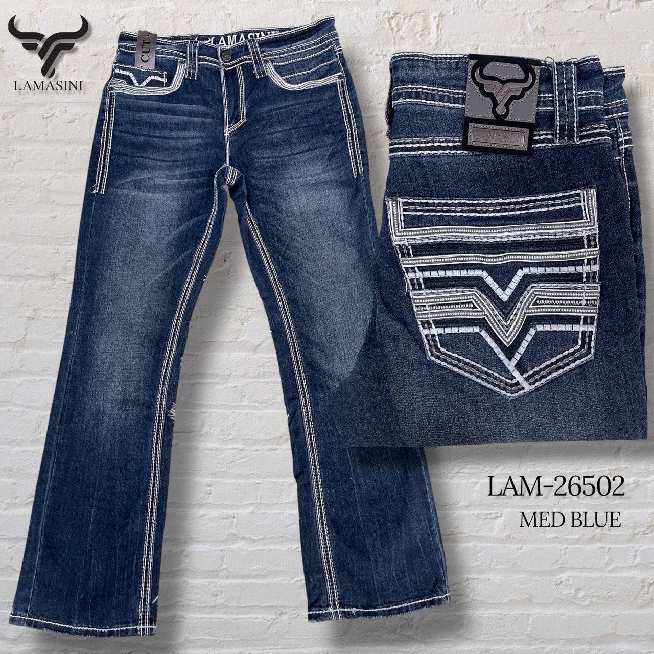 Men's Boot Cut Western Jeans – Stretch Denim Cowboy Pants – Medium  Blue 26502