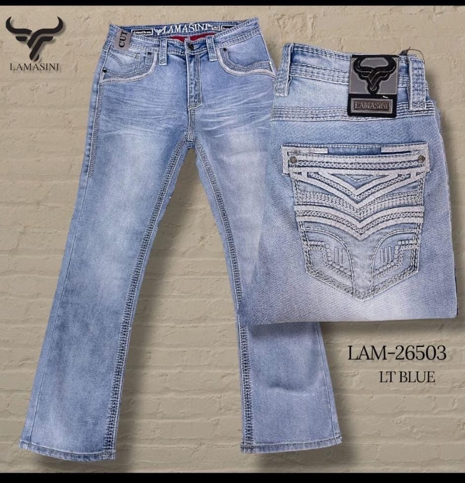 Men's Boot Cut Western Jeans – Stretch Denim Cowboy Pants – Light Blue 26503