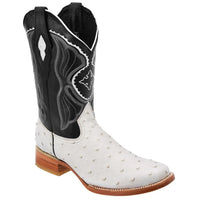 White Diamonds Men's Ostrich Print Square Toe Rodeo Cowboy Boots – Bone
