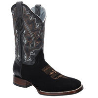 White Diamonds Men's Crazy Leather Square Toe Rodeo Cowboy Boots – Black
