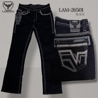 Men's Boot Cut Western Jeans – Stretch Denim Cowboy Pants – Black 26501