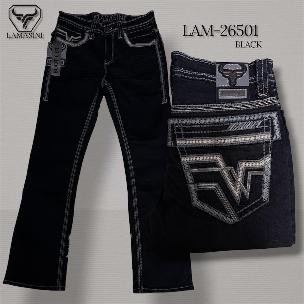 Men's Boot Cut Western Jeans – Stretch Denim Cowboy Pants – Black 26501