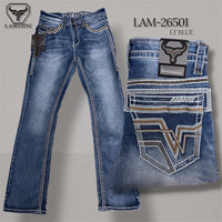 Men's Boot Cut Western Jeans – Stretch Denim Cowboy Pants – Light Blue 26501