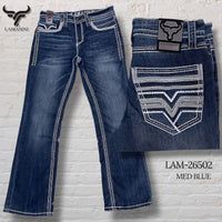 Men's Boot Cut Western Jeans – Stretch Denim Cowboy Pants – Medium  Blue 26502