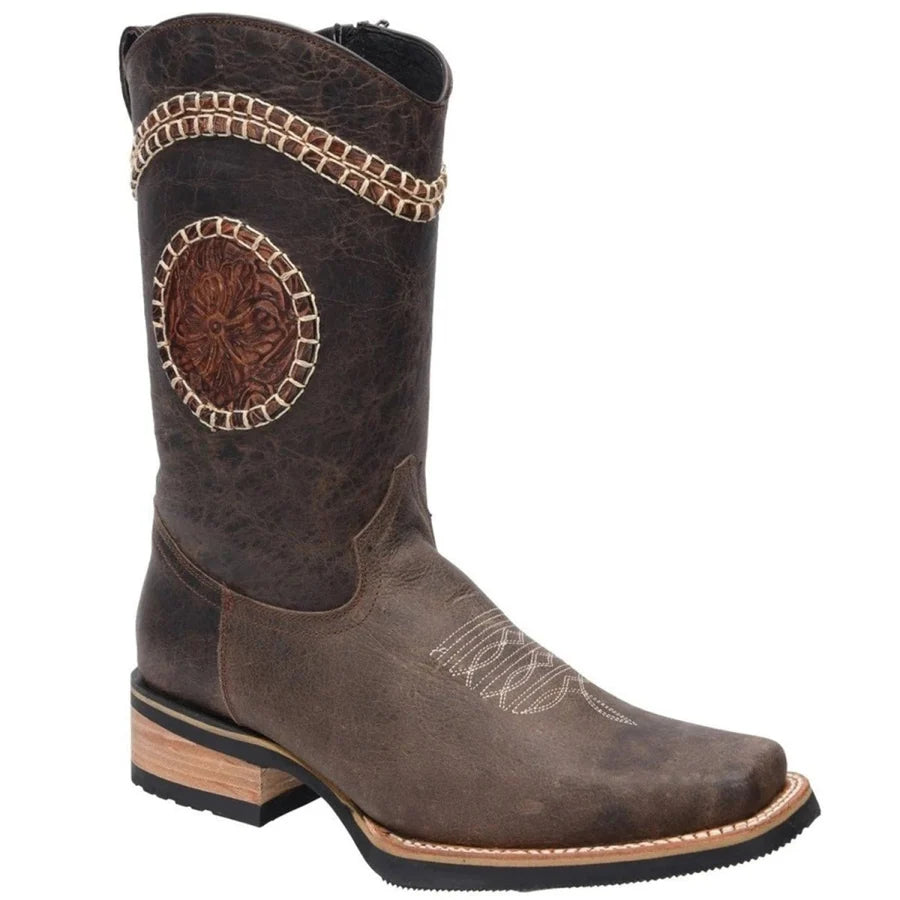 White Diamonds Men's Woven Crazy Leather Square Toe Rodeo Boots – Brown