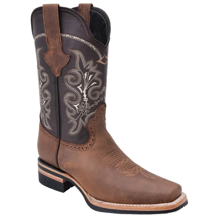 White Diamonds Men's Crazy Leather Square Toe Rodeo Cowboy Boots – Brown