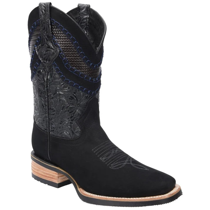 White Diamonds Men's Tooled Nubuck Square Toe Rodeo Cowboy Boots – Black