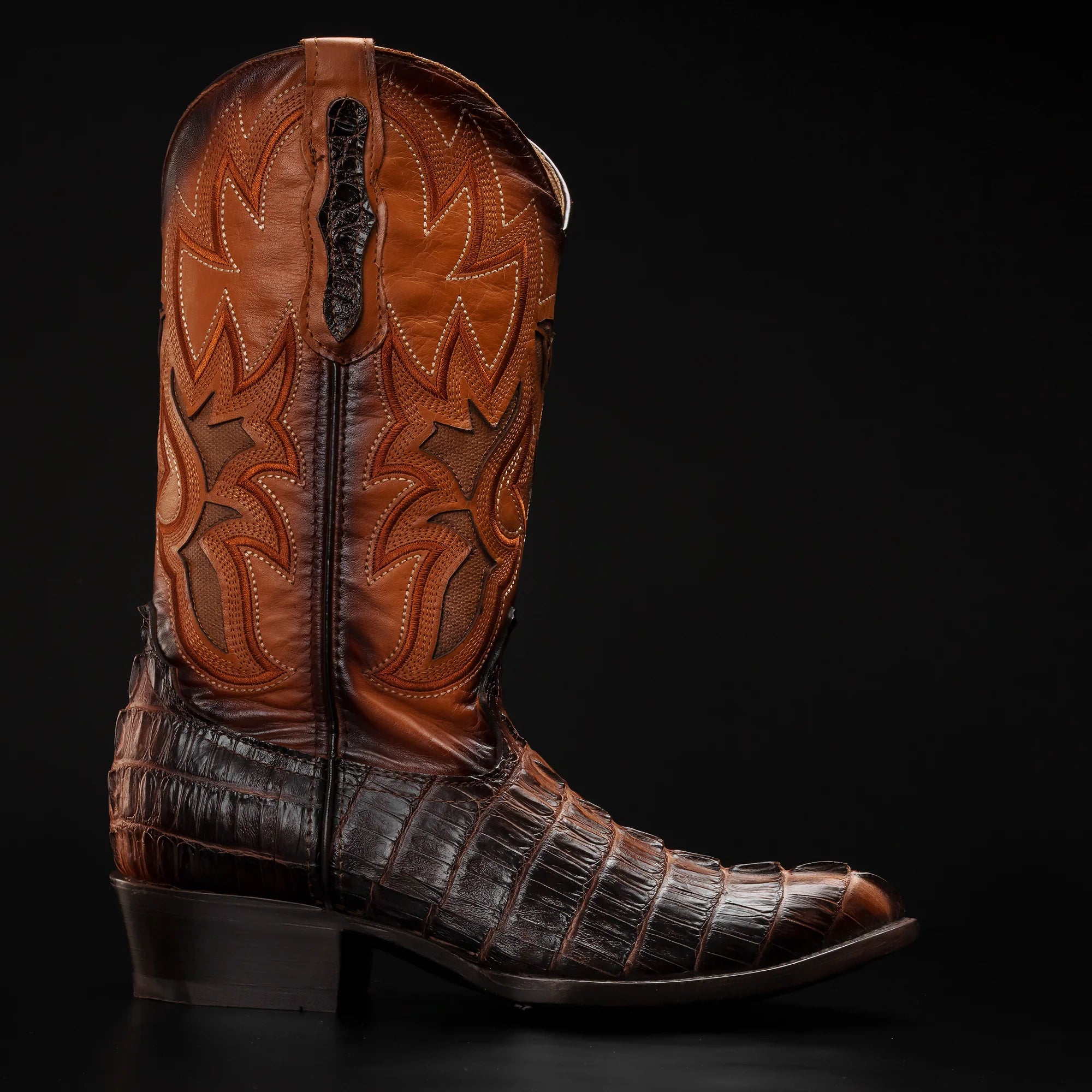 Rodeo Cartie Caiman Tail Print J-Toe Cowboy Boots - Faded Sand
