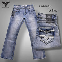 Men's Boot Cut Western Jeans – Stretch Denim Cowboy Pants - Light Blue LAM- 1851