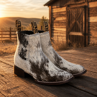 A&A Western Wear Men’s Hair-On Cowhide Square Toe Ankle Boots – Black & White