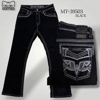 Men's Boot Cut Western Jeans – Stretch Denim Cowboy Pants -Black MON 39503