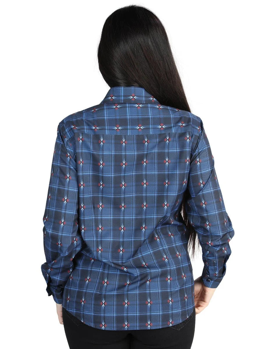 El General Womens  -  Casual Long-Sleeve Shirt - Black/Blue 44721