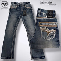 Men's Boot Cut Western Jeans – Stretch Denim Cowboy Pants - Blue LAM-1876